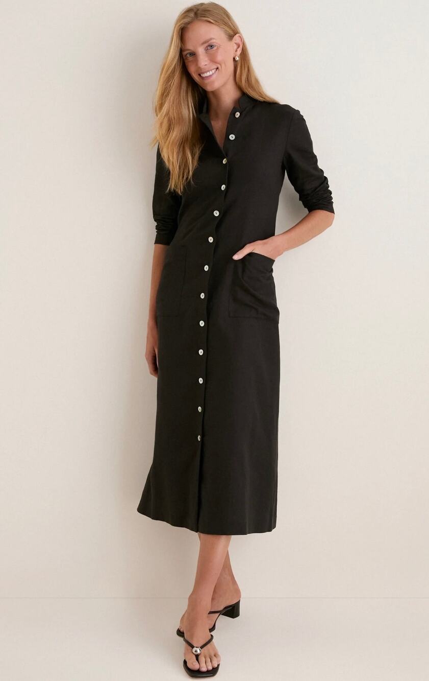 Tuckernuck Black Cotton Linen Astra Button Down Dress Size 6